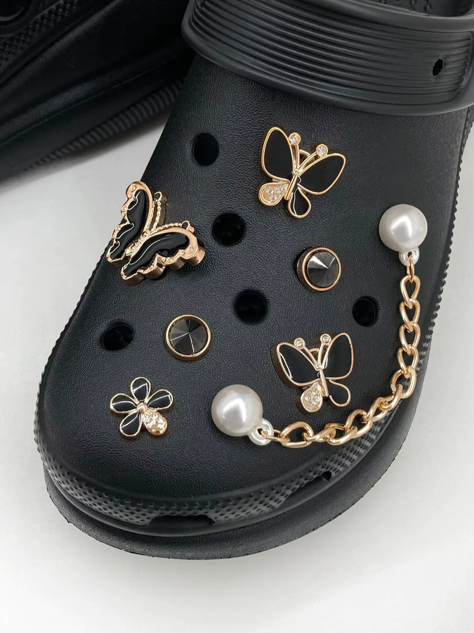 Schwarze Schmetterlings-ABS-Perlenketten, Schuhdekorations-Charms, 14 Stück - Bild 5
