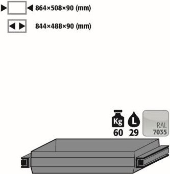 asecos Auszugswanne Standard für Sicherheitsschränke der Q30, Q90 und S90 Serie, Stahlblech, lichtgrau, B/T/H: 86,4 x 50,8 x 9,0 cm, 29 l - Bild 1