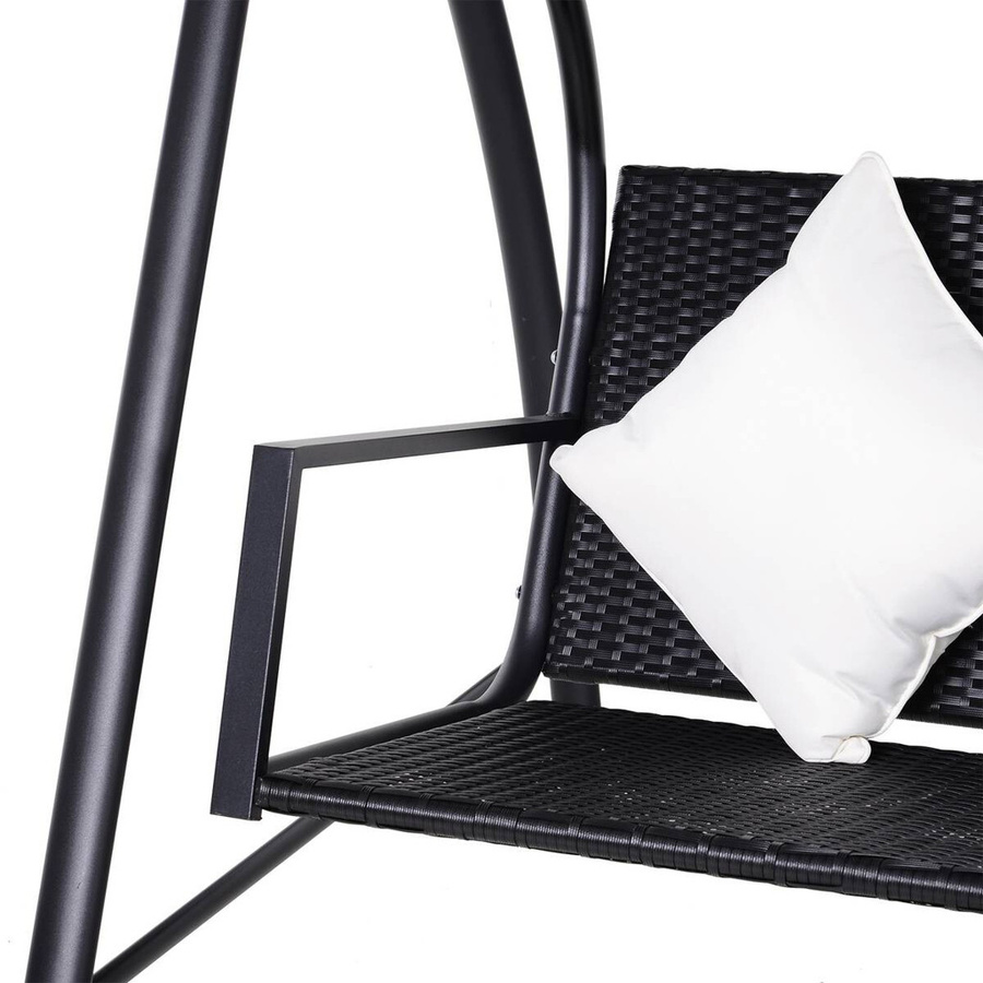 Outsunny 3-Sitzer Hollywoodschaukel aus Polyrattan und Metall in Schwarz mit Kissen und Sonnendach, B/H/L: 124 x 179 x 198 cm - Bild 5