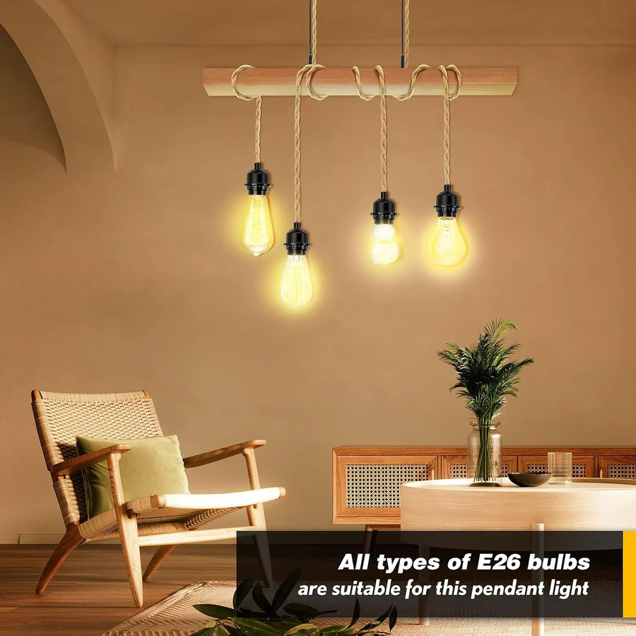 JOYINLED Steckbare Pendelleuchte Set mit Hanfseil-Kabel in Braun, dimmbare Hängelampe mit E27 Fassung und Ein/Aus-Dimmschalter im Industrial Design - Bild 2