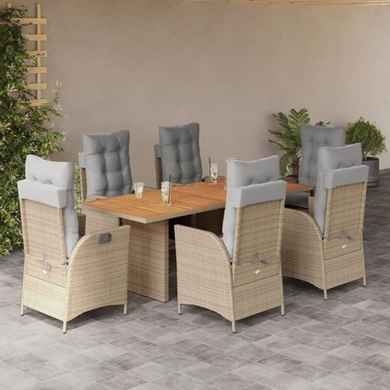 7-teilige Garten-Essgruppe aus Poly-Rattan mit Kissen in Beige und Grau von vidaxl - Bild 1