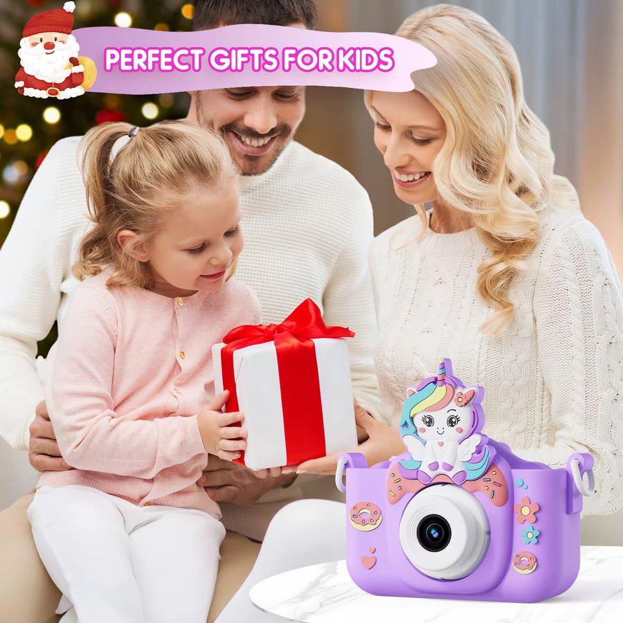 RIVGOT Kinderkamera mit 48MP und 32GB SD-Karte in Pink mit Einhorn-Design für Mädchen ab 3 Jahren - Bild 3