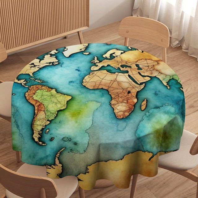VIKAMA Tischdecke mit Weltkarten-Motiv im Retro-Stil, wasserdicht und ölbeständig - Bild 1