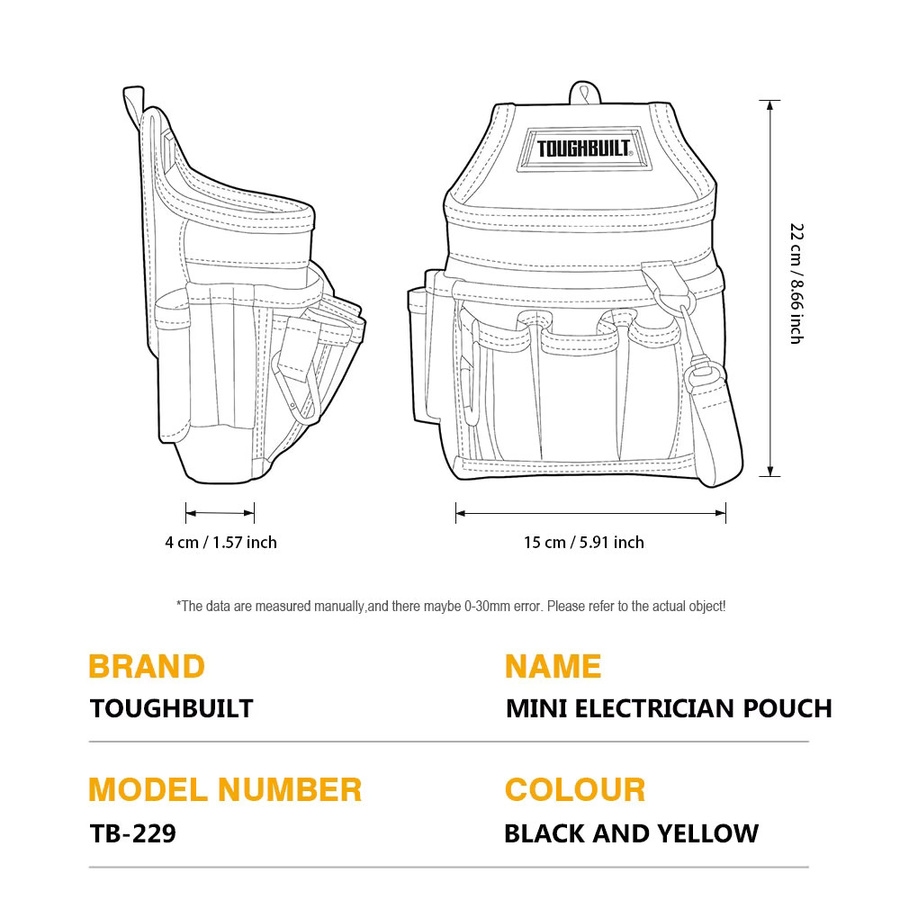 TOUGHBUILT Mini-Elektrikertasche Werkzeug-Organizer in Schwarz - Bild 4