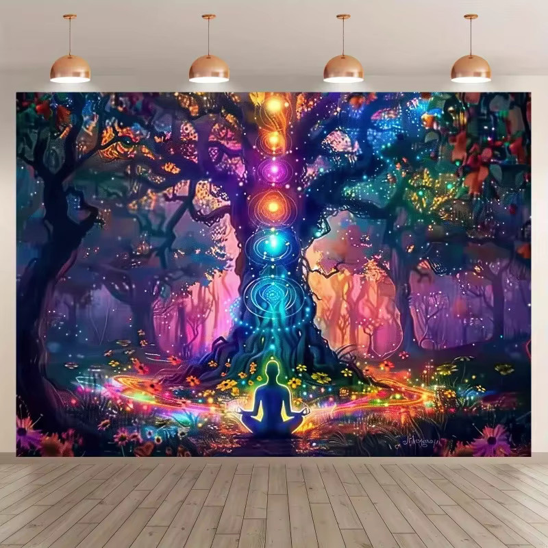 VIKAMA Chakra Baum des Lebens Wandteppich mit Mandala Design in Multicolour, Boho Wandbehang für Yoga und Meditation, B/H: 40 x 40 cm - Bild 2