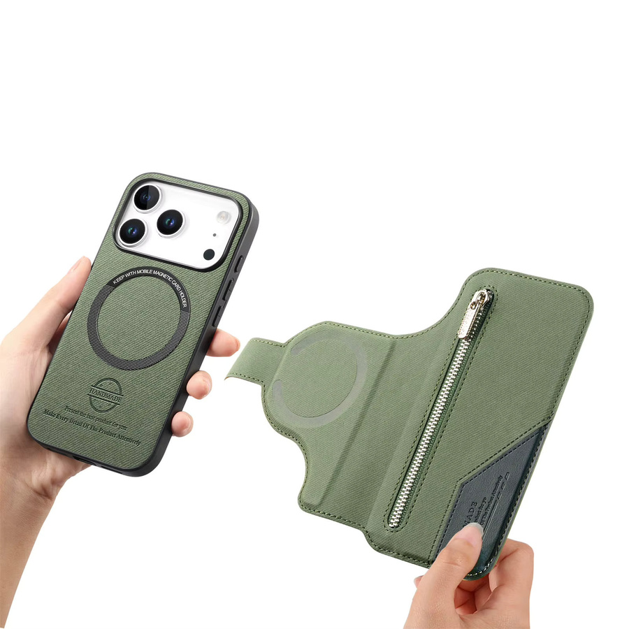 HQBBRO 2-in-1 Magnetische Leder-Wallet-Tasche mit abnehmbarem Reißverschluss für iPhone 12 bis iPhone 17 Pro Max in Schwarz oder Grün - Bild 4
