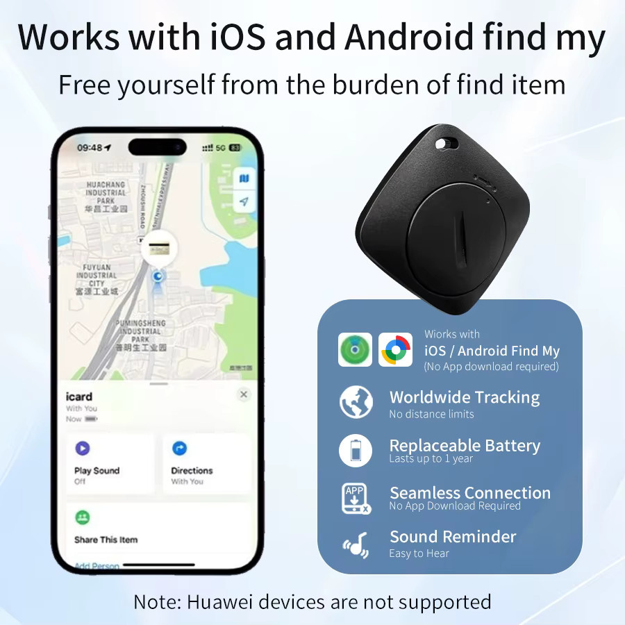 GGBEE Bluetooth GPS-Tracking-Gerät in Schwarz für iOS und Android zur Nutzung mit der Find My App als Anti-Verlust-Tag für Kinder, Haustiere oder Gegenstände - Bild 2