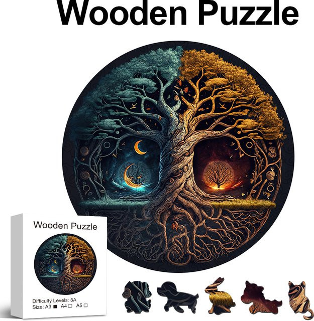 Yin-Yang Lebensbaum Holzpuzzle, tierförmige Teile, ab 14 Jahren - Bild 1