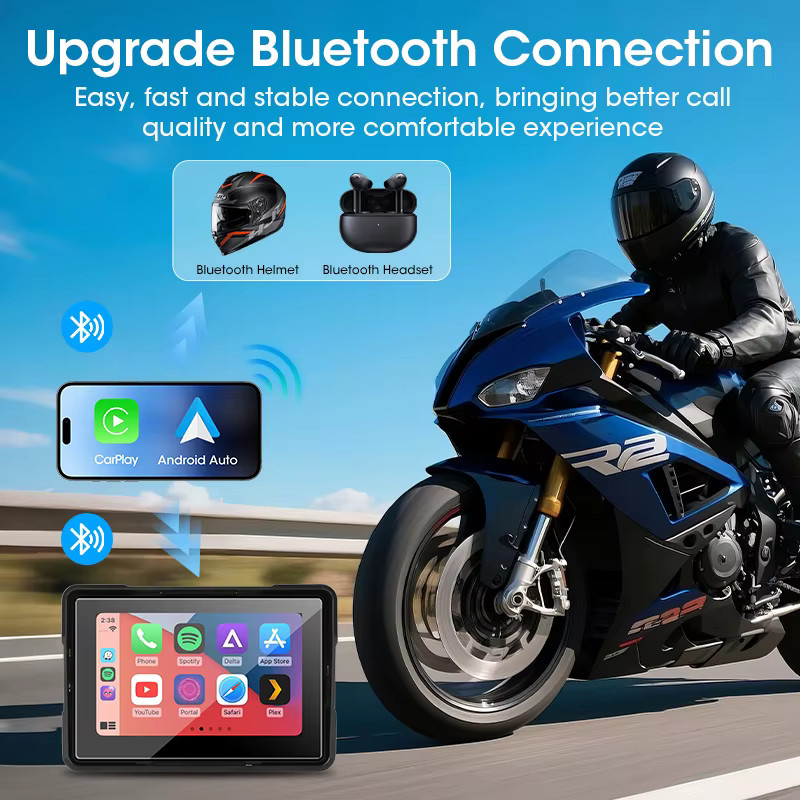 Develuck Tragbares 5-Zoll-Motorrad-GPS-Navigationsgerät mit Bluetooth, Wireless CarPlay und Android Auto, IPX7 Wasserdichtes Display, Schwarz - Bild 3