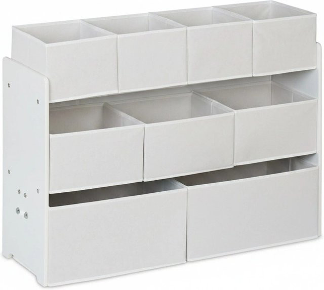 Relaxdays Kinderregal aus MDF und Stahl mit 9 Stoffboxen in Weiß, B/T/H: 60 x 30 x 92 cm - Bild 1