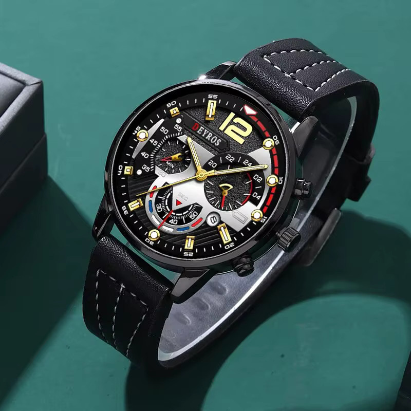 DEYROS Armbanduhr, Quarz, Leder, Schwarz, Herren - Bild 4