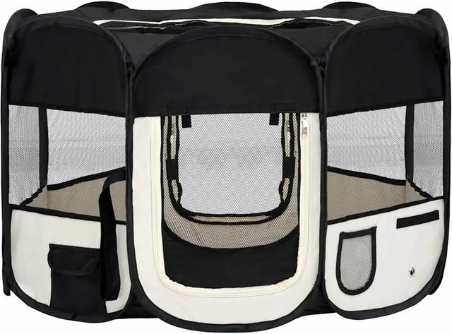 vidaXL Faltbarer Welpenlaufstall mit Tragetasche Schwarz B/T/H: 110 x 110 x 58 cm - Bild 1