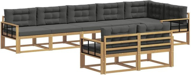 vidaXL Outdoor-Sofagarnitur 6-teilig L-Form aus Akazienholz in Weiß und Anthrazit mit UV-beständigen Polstern - Bild 1