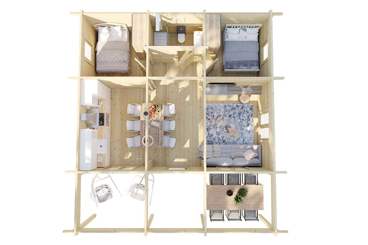 Blockhaus Holiday R mit zwei Schlafzimmern aus Holz, B/T/H: 8 x 8 x [Höhe einfügen] m - Bild 2