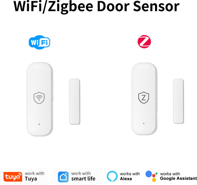 Tuya Smart Home Tür- und Fenstersensor für WiFi oder Zigbee, weißer Sicherheitsalarm zur Fernüberwachung via Smart Life App - Bild 1