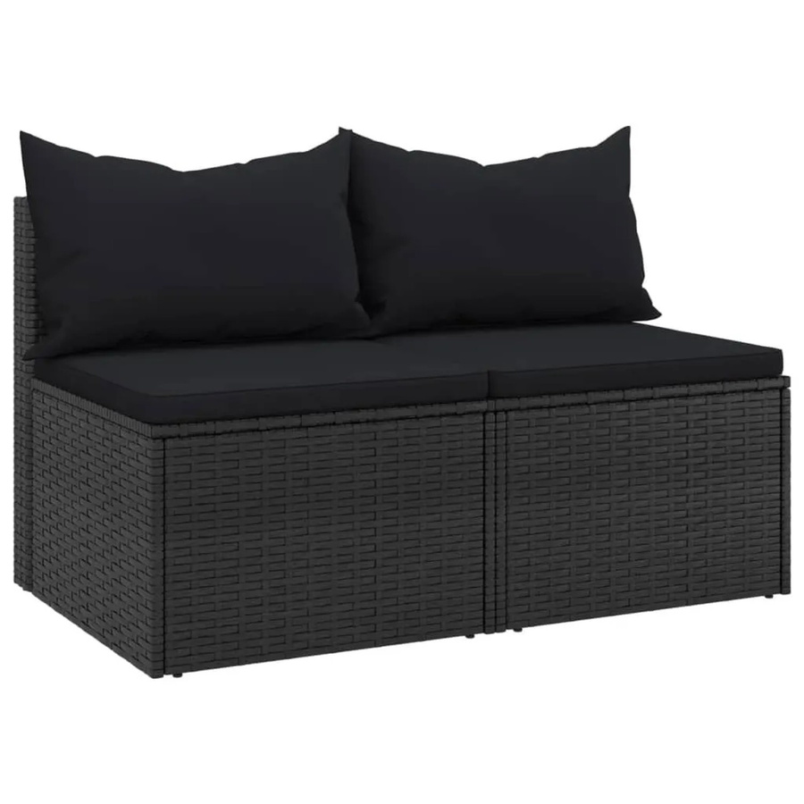 vidaXL Garten-Mittelsofas Set aus 2 Stück in Schwarz aus Poly Rattan mit Kissen - Bild 2