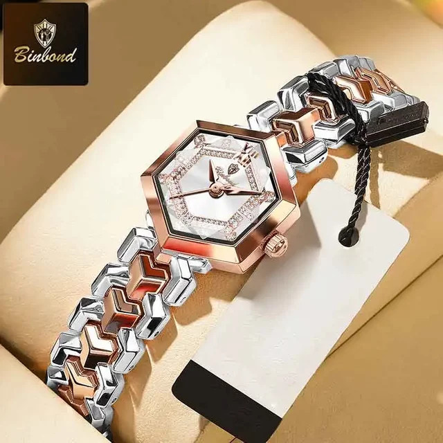 BINBOND Armbanduhr Quarz, Edelstahl, Diamantbesetzt, Damen, Silber - Bild 1