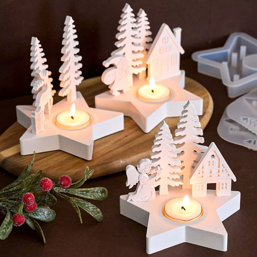 UDOCOOL Kerzenständer Gussform für DIY Weihnachtsbaum Engel Elch und Weihnachtsmann in Weiß - Bild 3