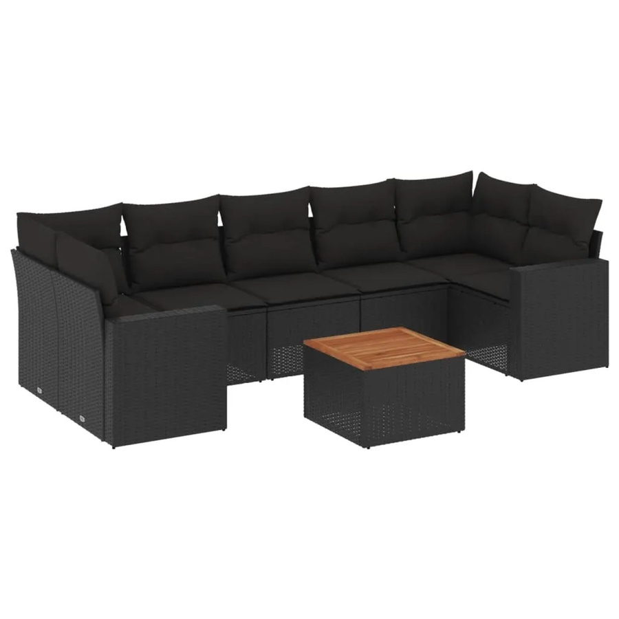 vidaXL 8-teilige Garten-Sofagarnitur in L-Form aus schwarzem Poly-Rattan mit Kissen und pulverbeschichtetem Stahlgestell - Bild 2