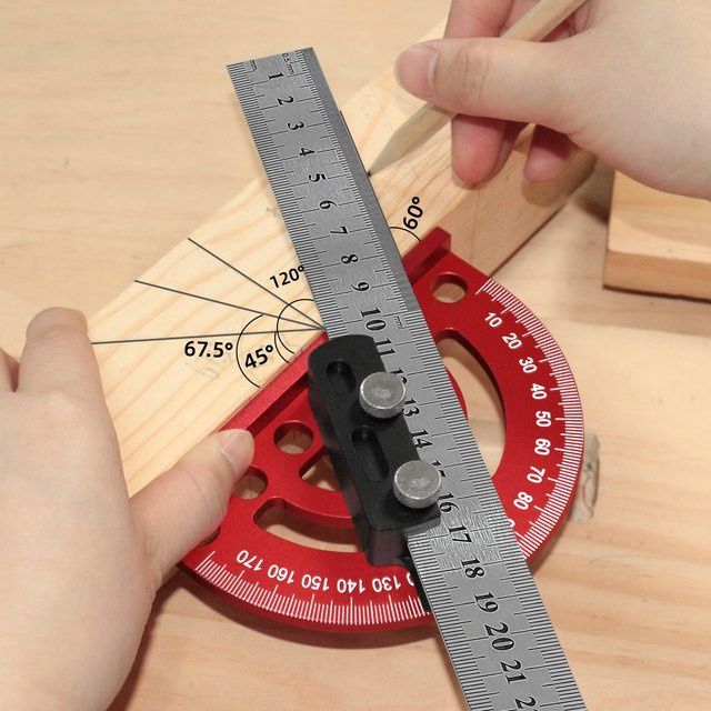 FNICEL Winkelpräzisions-Winkelmesser aus Aluminiumlegierung in Rot für die Holzbearbeitung - Bild 1