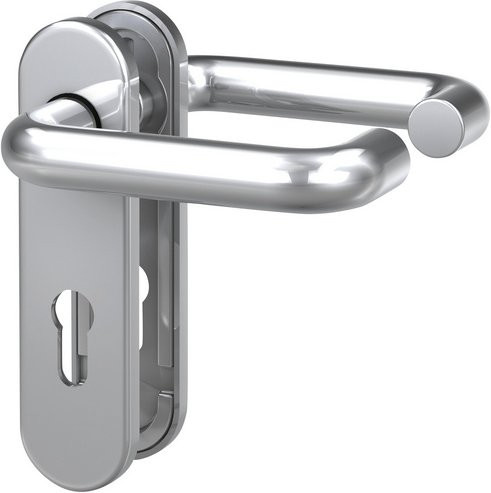 BASI Feuerschutz-Beschlag ZT/FS 2100 Drückergarnitur mit Kurzschild Rund aus Edelstahl in Silber, B/H: 175,0 x 85,0 mm, Tiefe: 135,0 mm - Bild 1