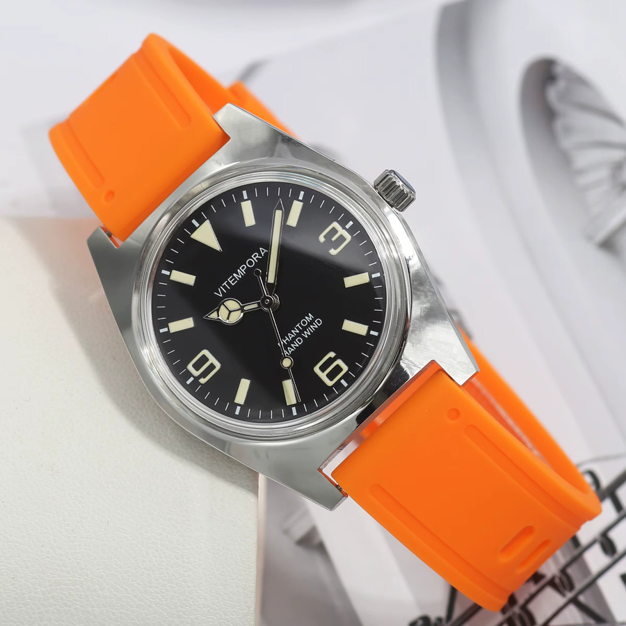 HEIMDALLR Armbanduhr, Handaufzug, 36 mm, Herren, Schwarz, Silikon - Bild 2