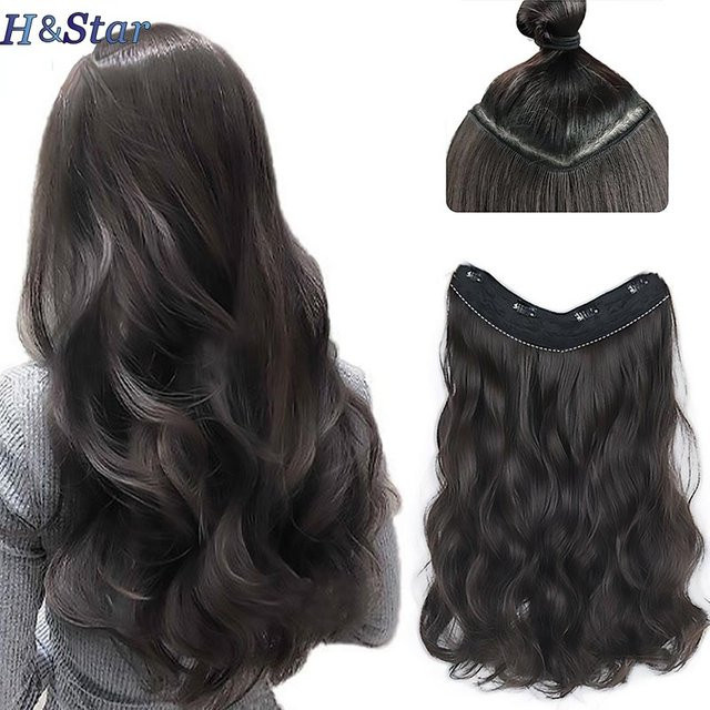 H&STAR Clip-in-Haarverlängerungen, synthetisch, lockig, Schwarzbraun, Damen - Bild 1