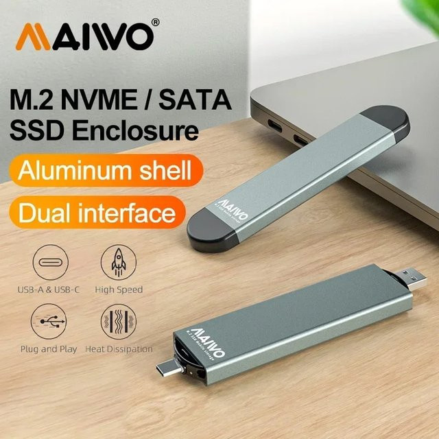 MAIWO M.2 SSD-Gehäuse USB-C 10Gbps für NVMe und SATA SSDs, Farbe: Grau - Bild 1