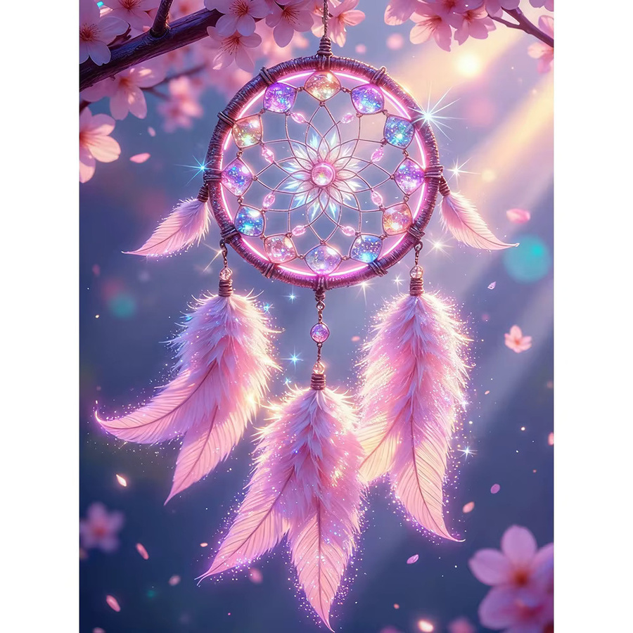 EverShine 5D-Diamantgemälde Traumfänger mit Kirschblüten und Federn als DIY Mosaik-Stickerei für deine Heimdekoration - Bild 4
