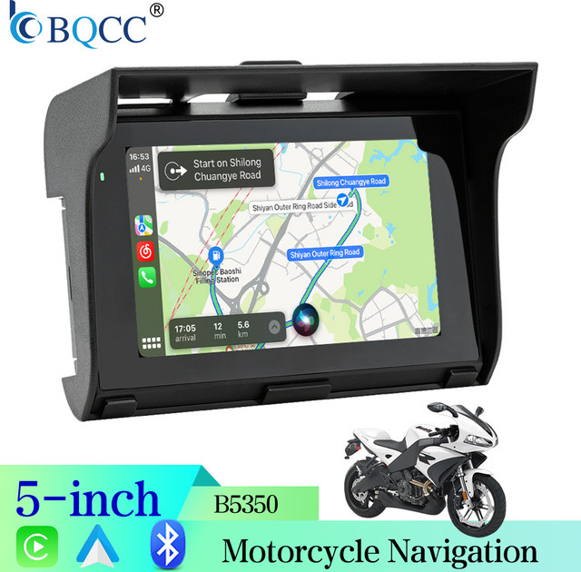 BQCC 5,0 Zoll Wireless CarPlay und Android Auto Tragbares Motorrad Dashboard Display mit GPS Navigation in Schwarz - Bild 1