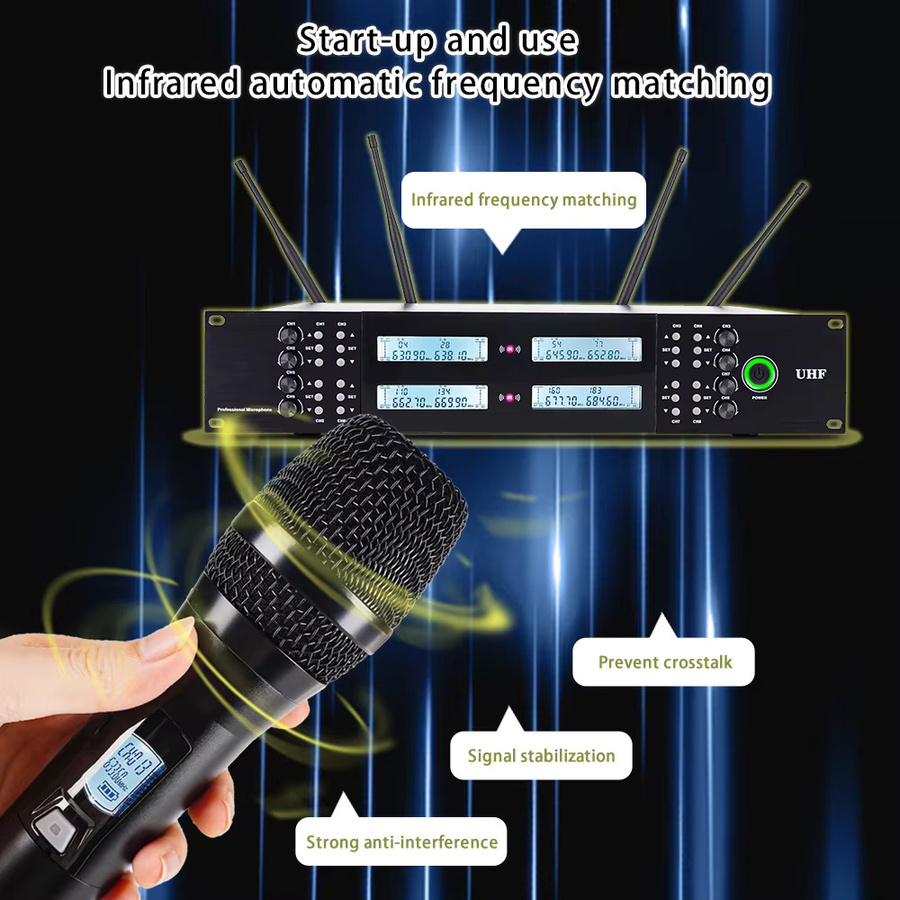Yamnweo UK-800 Professionelles 8-Kanal UHF-Funkmikrofonsystem für Rackmontage mit 8 dynamischen Handmikrofonen in Schwarz - Bild 3