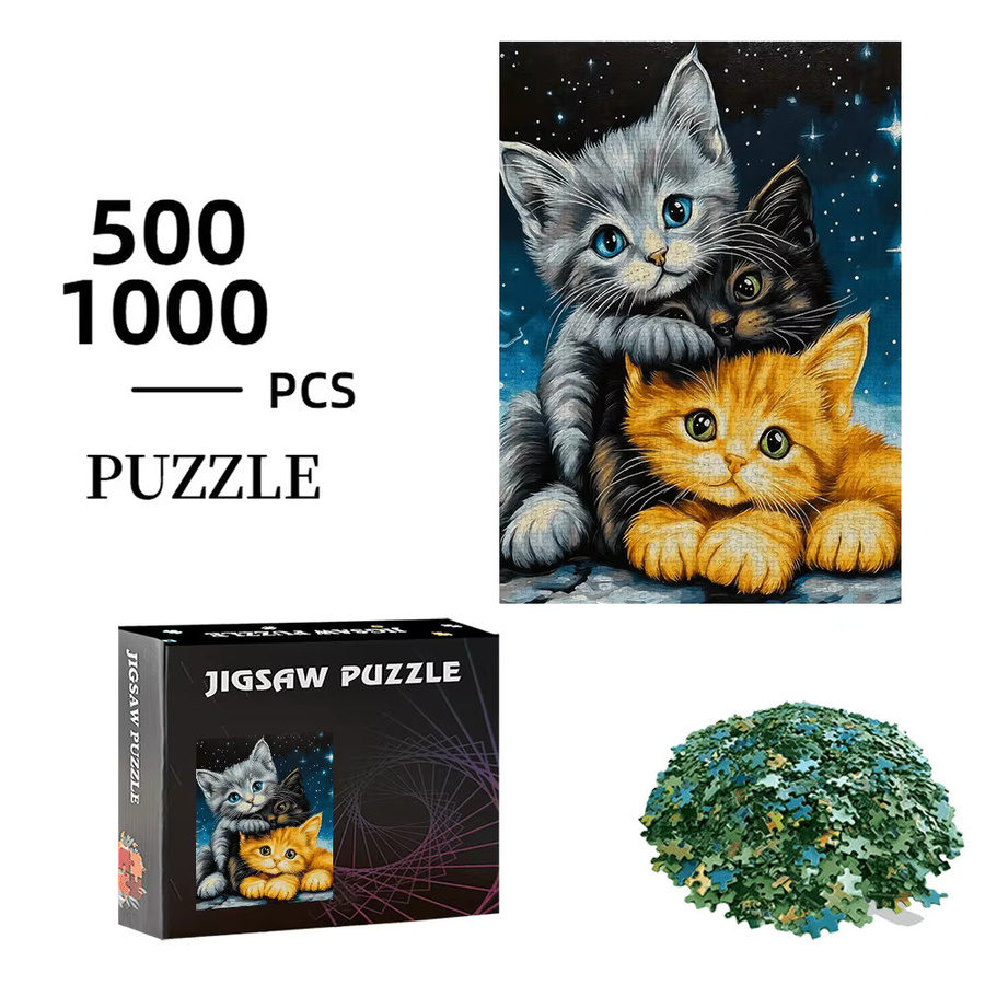 AZNM Kätzchen- und Sternennacht-Puzzle, Tiere, Bunt / Mehrfarbig - Bild 2