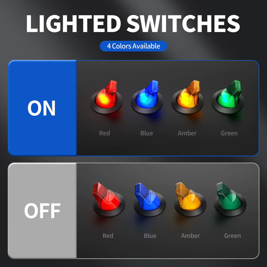 Daiertek 4er Set Mini-Kippschalter rund mit LED-Beleuchtung, 12V 20A, 3-polig, EIN/Aus, SPST, Multicolor - Bild 3