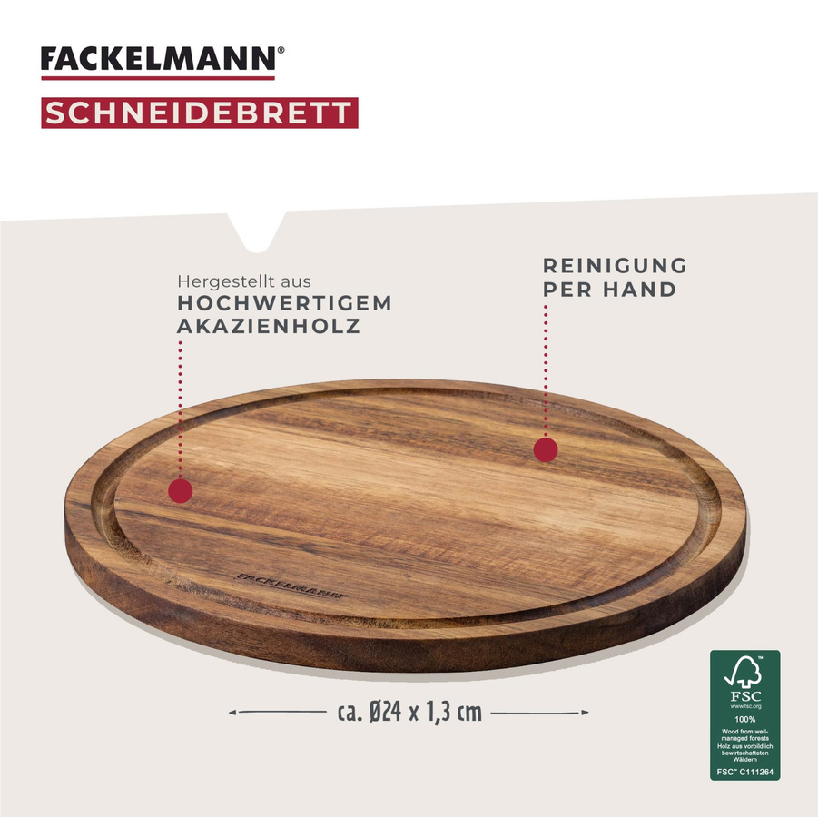 Fackelmann Schneidbrett Blossom Harmony aus Akazie, braun, Durchmesser: 24 cm - Bild 3