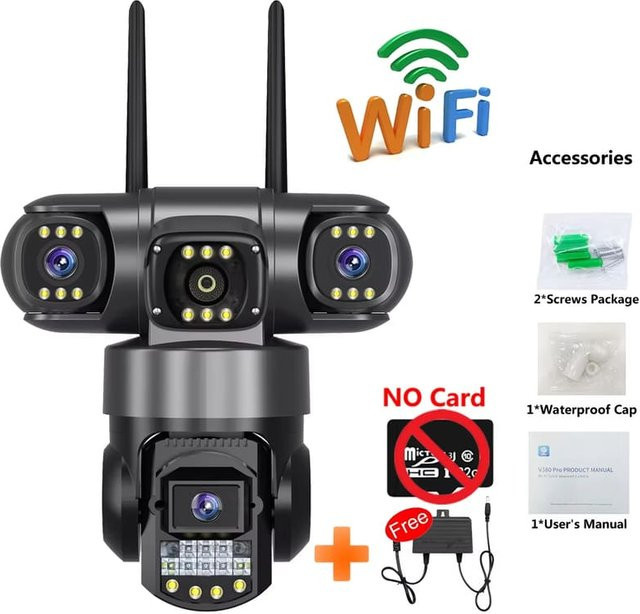 LS VISION 3-Objektiv Videoüberwachungskamera mit WLAN und 4G-SIM-Karte, kabellose 360-Grad-Sicherheitskamera für den Außenbereich, wasserdicht, Schwarz - Bild 1