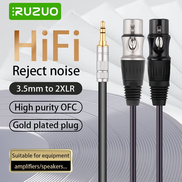 Ruzuo Audio-Kabel 3,5mm Klinke auf Dual XLR mit OFC-Leitern und gewebter Abschirmung in Schwarz - Bild 1