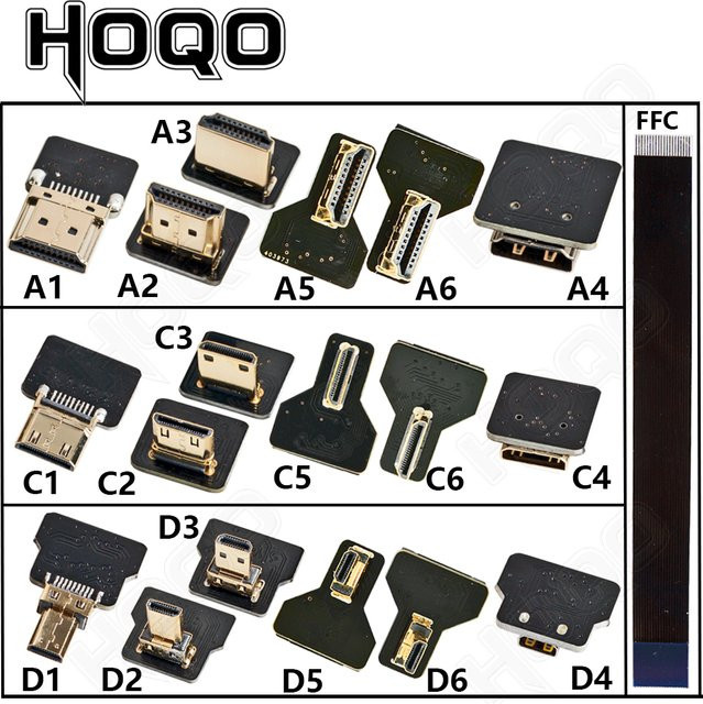 HOQO HDMI FPV Flachbandkabel Micro HD auf Mini HD Buchse, 20pin, Schwarz - Bild 1
