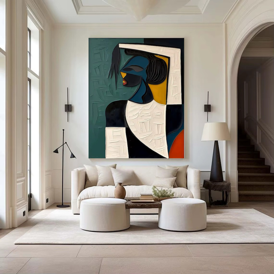 Handgemaltes abstraktes Leinwandgemälde im Picasso-Stil von Potdemiel, buntes 3D-strukturiertes Ölgemälde zur Wanddekoration - Bild 4