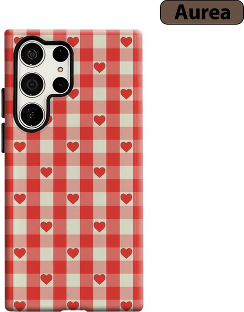 Stoßfeste Doppelschicht Handyhülle mit Rot & Creme Gingham Herz Design für Samsung Galaxy S25 Ultra, S24 und S23 Ultra Plus - Bild 1