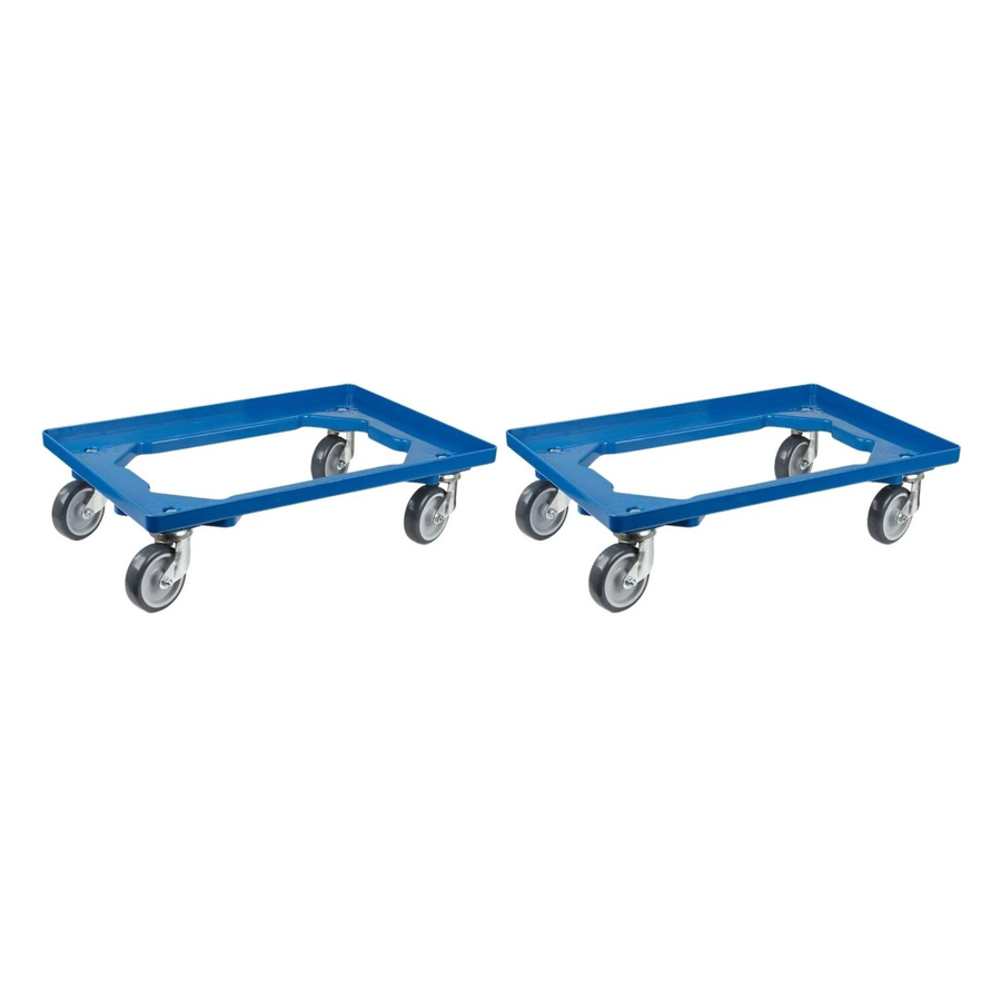 PROREGAL SparSet 2x Transportroller für Euroboxen 60 x 40 cm, Blau, Offenes Deck mit 4 Lenkrollen und Gummirädern, Traglast 300 kg - Bild 2
