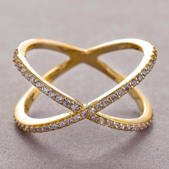 Huitan Mode Ringe, Geometrisch, Kristall CZ, Damen, Goldfarbe - Bild 1