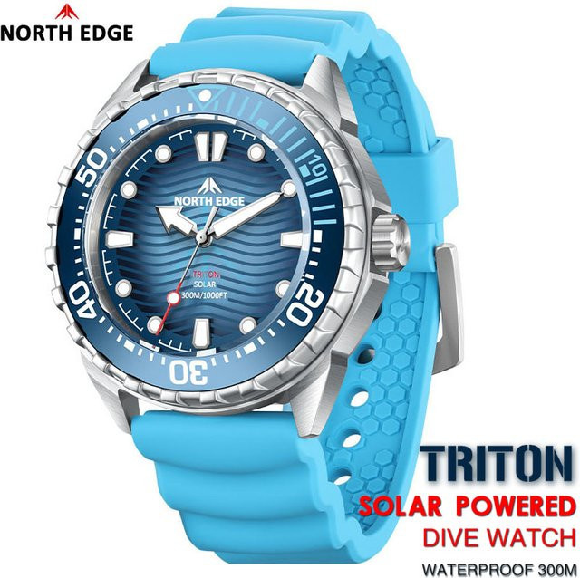 NORTH EDGE Taucheruhr, Solar, Edelstahlgehäuse, Silikonarmband, Herren - Bild 1