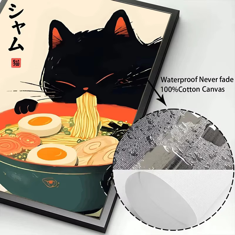 Potdemiel Japanisches Ramen Wandbild mit schwarzer Katze als Leinwanddruck für deine Küchendekoration in Schwarz und Multicolour - Bild 3