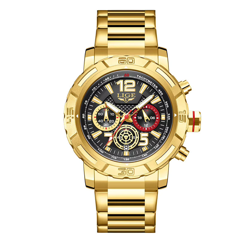 LIGE Armbanduhr, Quarz, Edelstahl, Schwarz, Gold, Herren - Bild 7