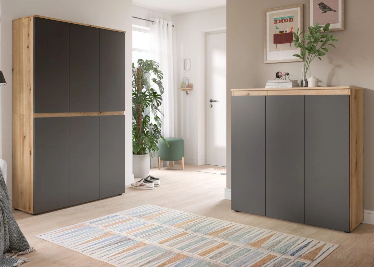 Mehrzweckschrank Assino in Grau und Eiche mit Regalböden und Kleiderstange, B/H: 105 x 175 cm - Bild 2