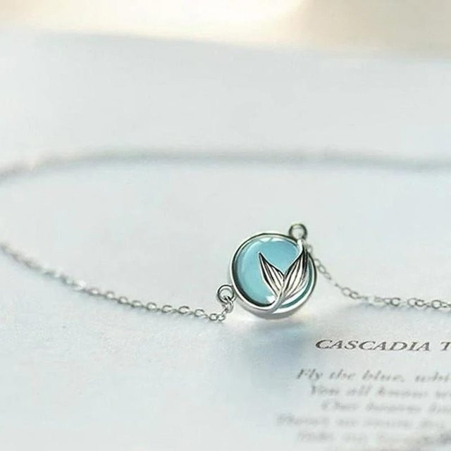 YIRAN Jewelry Halskette, Meerjungfrauenschwanz, blauer Stein, Zirkonia, Kupfer, Silber, Damen - Bild 1