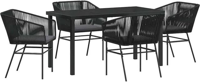 vidaXL 5-teiliges Gartentischset aus Poly-Rattan mit Kissen in Schwarz für Garten, Balkon und Terrasse - Bild 1