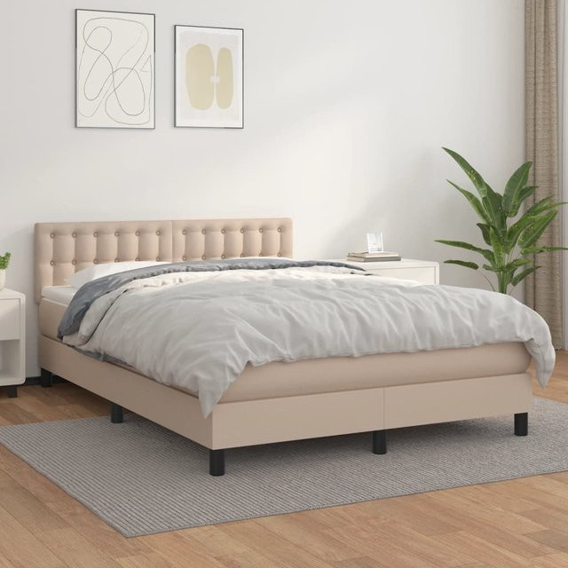 vidaXL Boxspringbett Hybrid mit Matratze und Kopfteil aus Kunstleder, Farbe: Cappuccino-Braun/Beige, B/T/H: 140 x 200 cm - Bild 2