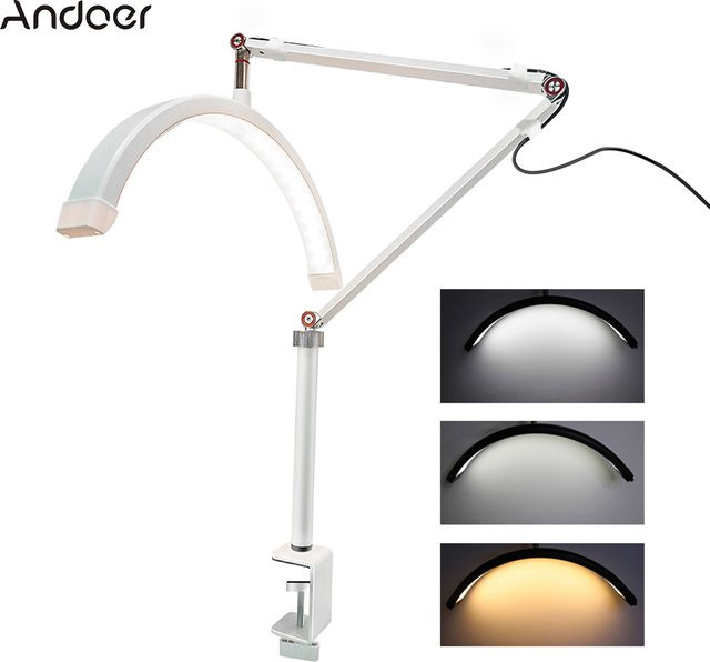 Andoer HD-M3X LED-Videoleuchte, halbmondförmiges Desktop-Ringlicht in Weiß, dimmbar, für Make-up und Live-Streaming - Bild 1
