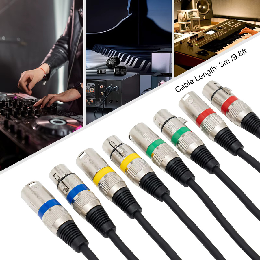 Bymaocar DMX-Lichtsteuerkabel Set, 3m 3-Pin XLR-Kabel in Schwarz für DMX-Controller, Moving Heads und Verstärker - Bild 2